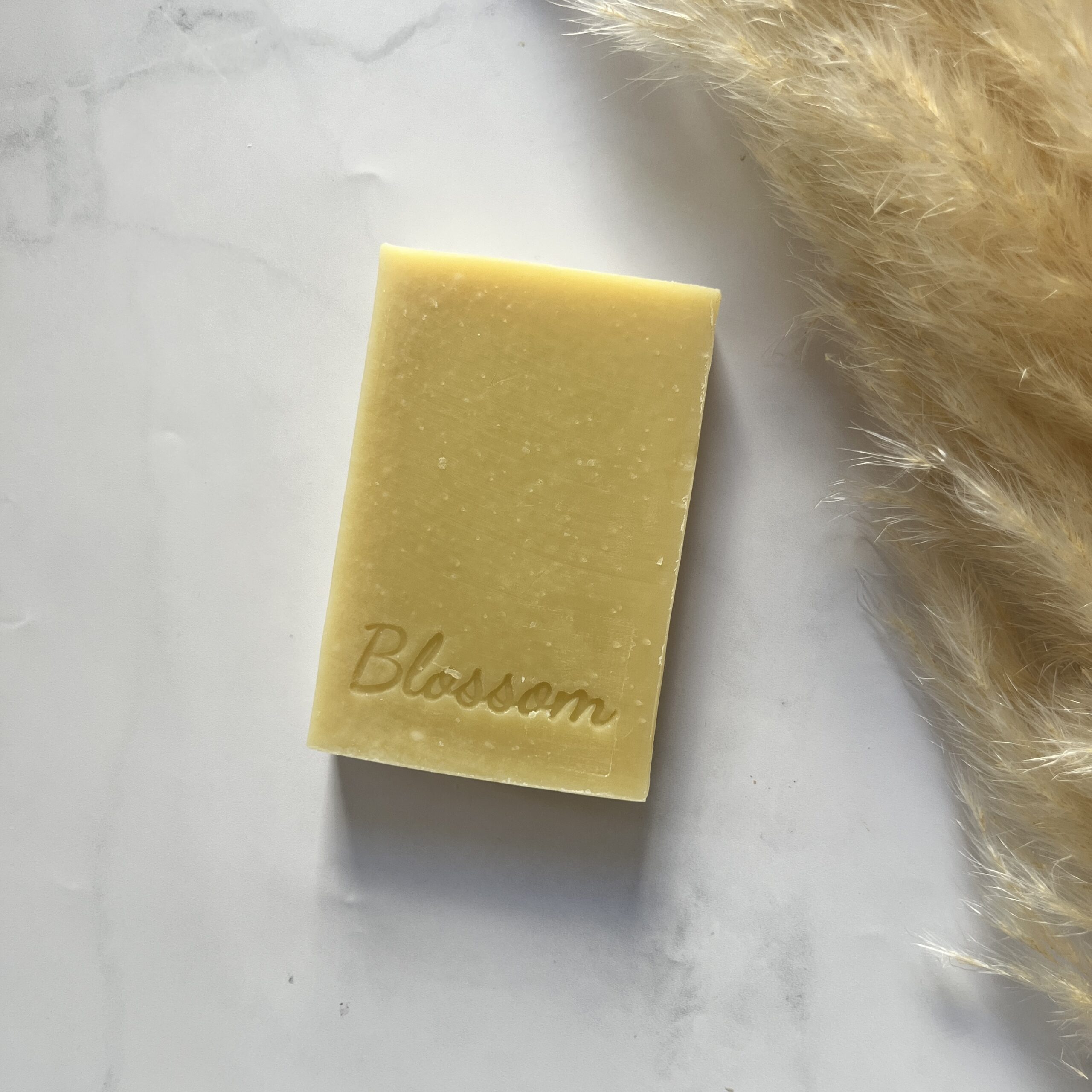 savon solide de couleur beige fabriqué dans le Morbihan avec du lait végétal d'amande pour le visage et le corps des peaux sèches
